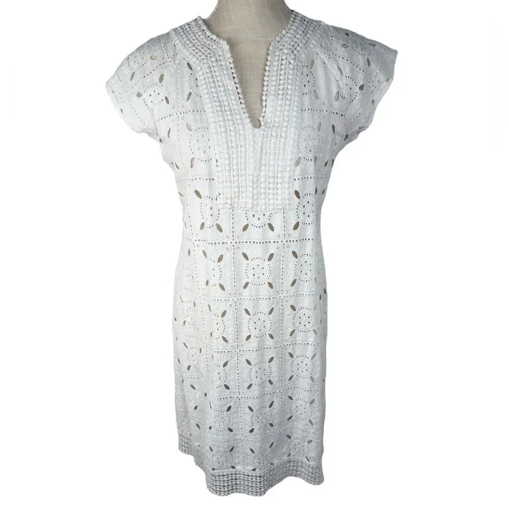 La Cera White Cap Sleeve Medallion Lace Tunic Coverup Dress